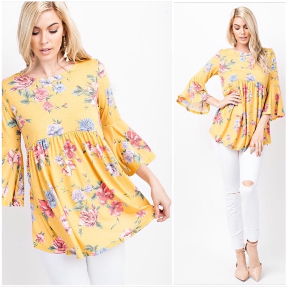 NWT beautiful yellow spring floral top - Picture 4 of 4